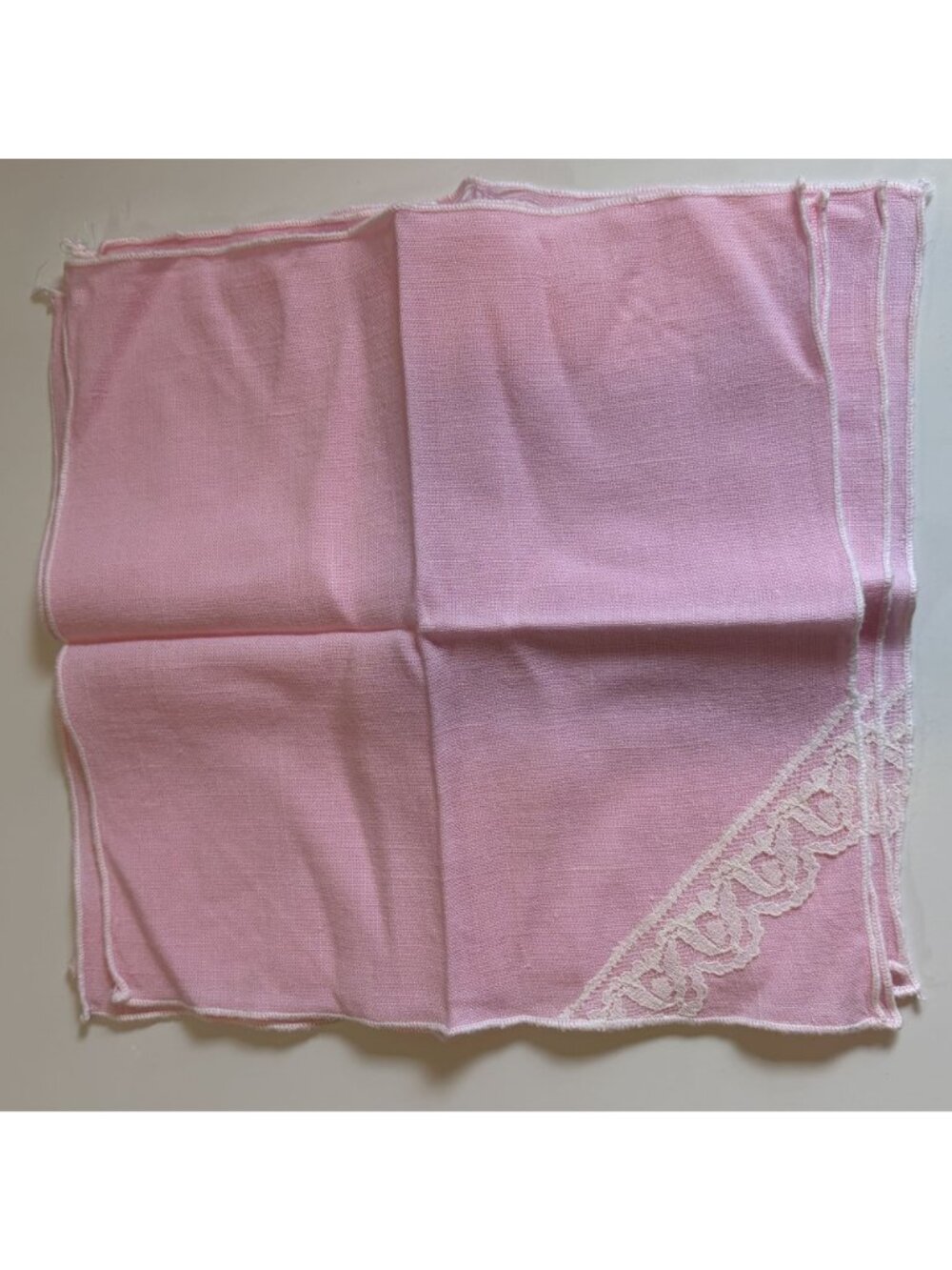 Set 4 Pink Linen Napkins With White Lace Trim Elegant Tea Party Cottagecore - Picture 4 of 13
